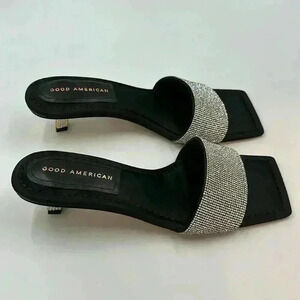 🆕 with box Good American square toed rhinestone heeled slides size 9